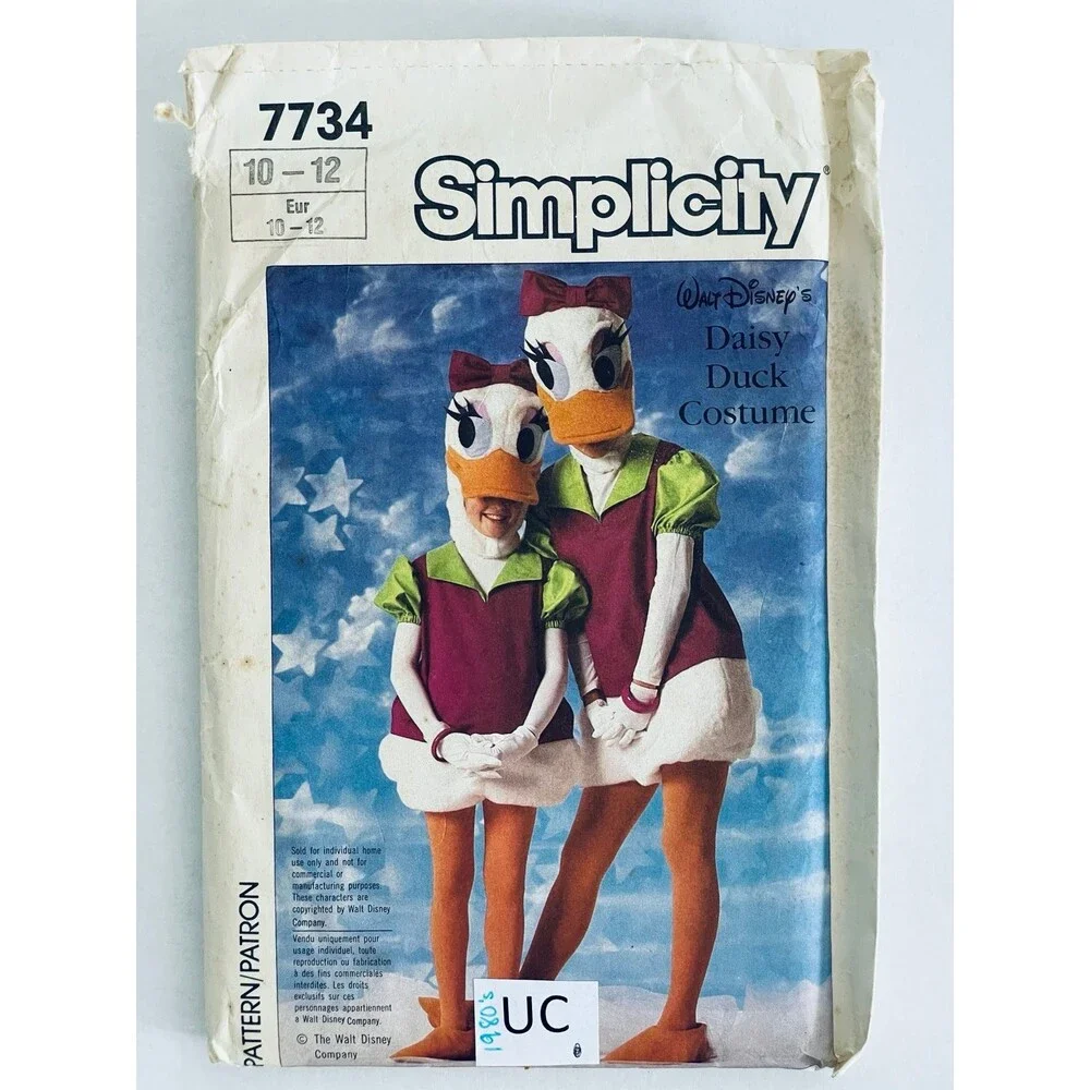 Vtg Disney Daisy Duck Halloween Costume Sewing Pattern Simplicity 7734  Sz 10-12
